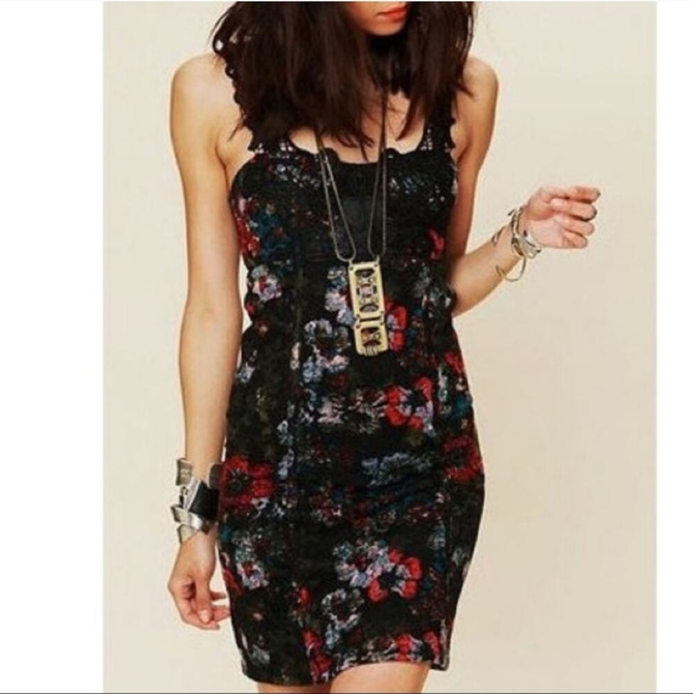 Free People XS Lacey Floral Boho Bodycon Gothic Goth Dress